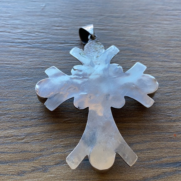 Turquoise/coral sterling silver cross new pendant.